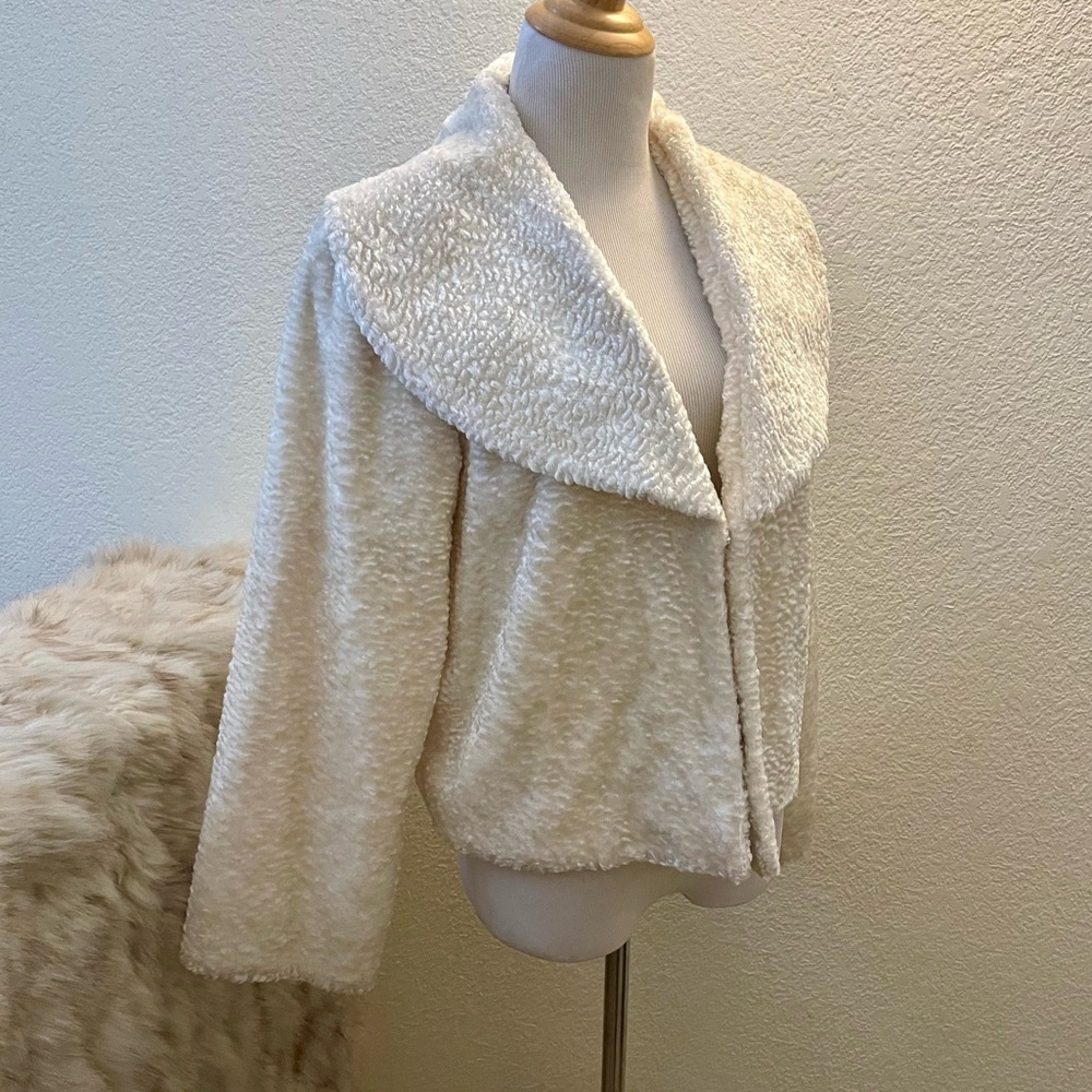 Vintage Cejon Cropped Swing Jacket - Cream Textured Fabric - Size S/M